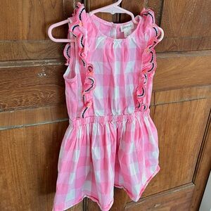 J. Crew Pink and White Gingham Ruffle Dress